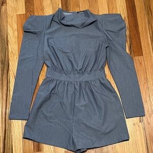 Missguided + Heather Gray Zipper long sleeve shorts Jumpsuit